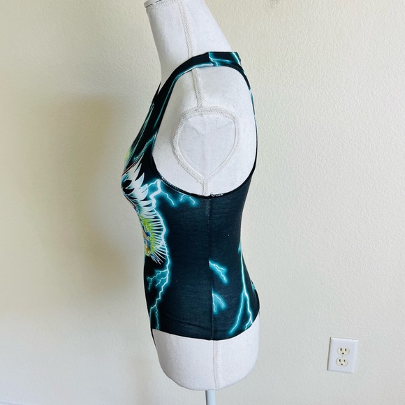 ASOS Collusion Black Grunge Lightning Skull Racerback Bodysuit - Picture 2 of 7